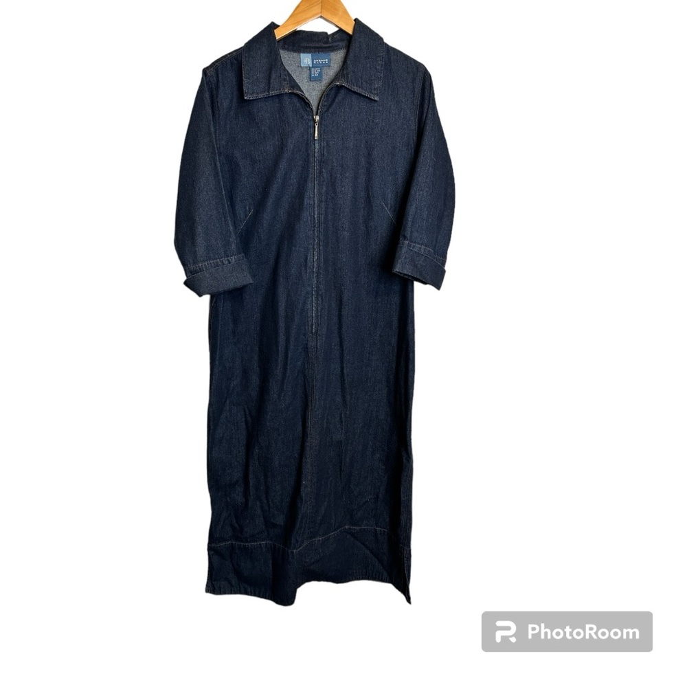 Dark Denim 3/4 Sleeve Zippered Front Dress